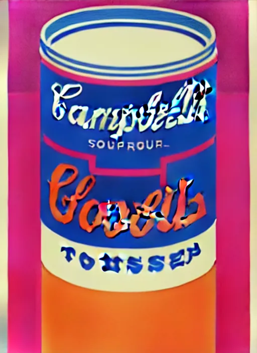 Image similar to campbell's soup by shusei nagaoka, kaws, david rudnick, airbrush on canvas, pastell colours, cell shaded, 8 k