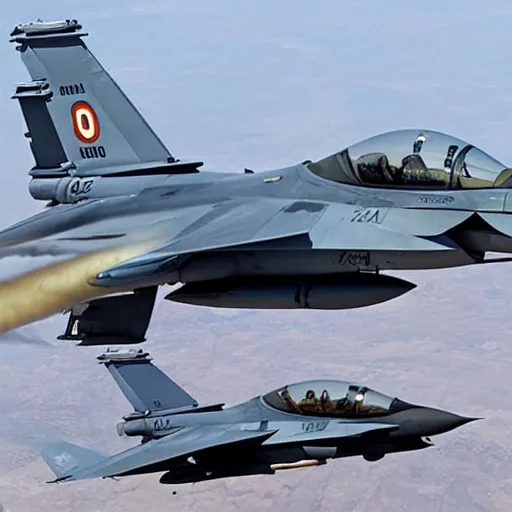 Image similar to “ an f - 1 6 fighting a mig - 2 9 ”