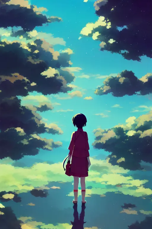 Image similar to shoujo skies rule of thirds golden ratio, fake detail, trending pixiv fanbox, acrylic palette knife, style of makoto shinkai studio ghibli genshin impact james gilleard greg rutkowski chiho aoshima