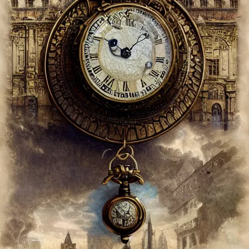 Prompt: a large render of a pocket watch with an intricate miniature city inside by! dream ferdinand knab, albrecht durer, and canaletto and steven belledin, dreamscape by artgerm and ruan jia and ismail inceoglu and greg olsen