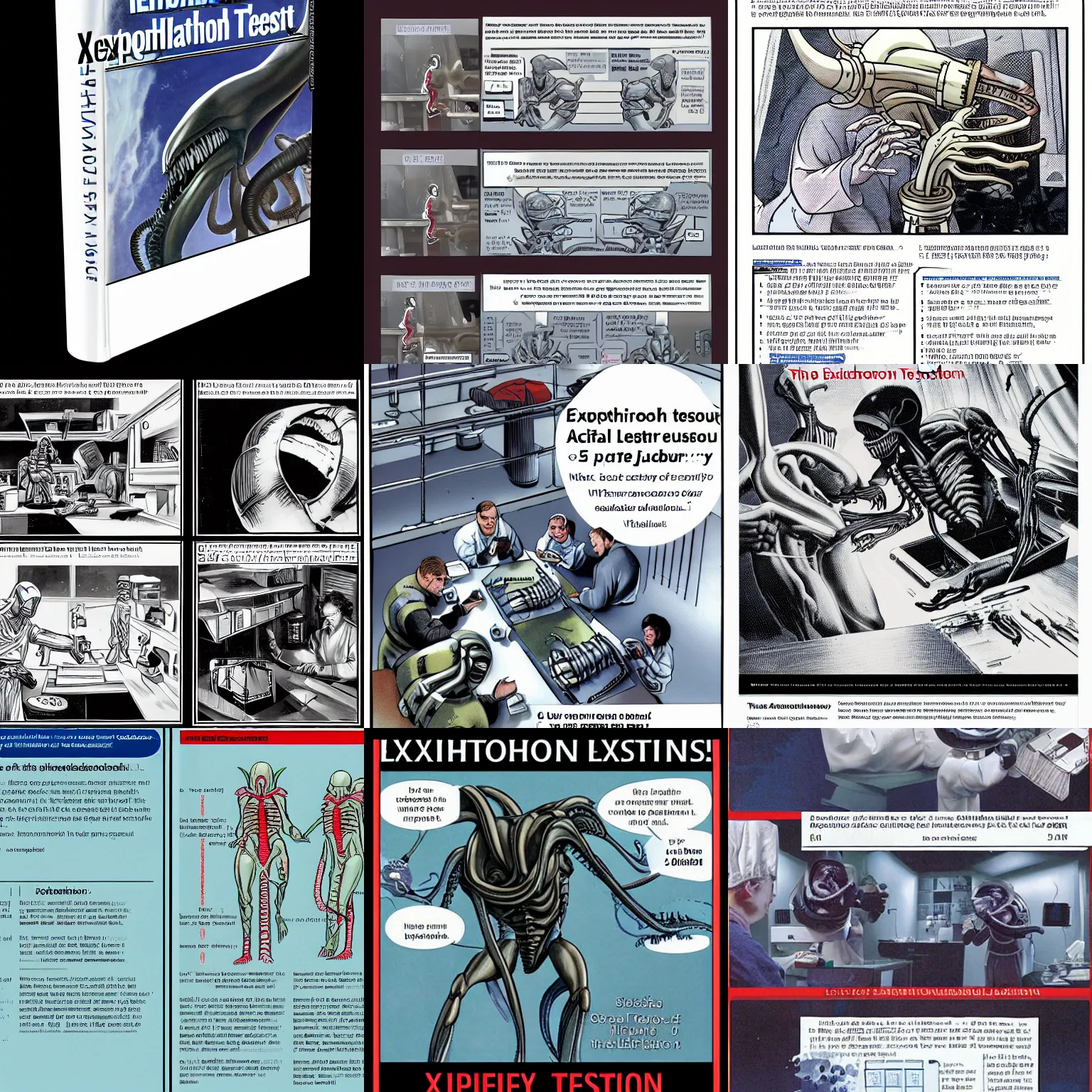 Prompt: xenomorph textbook laboratory testing guide. scientific journal.