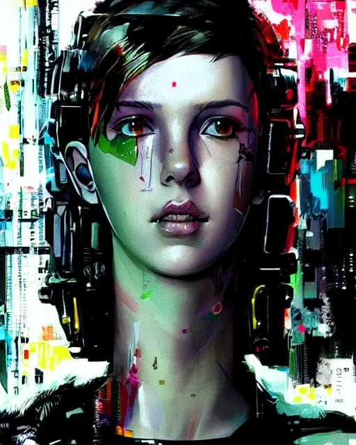 Image similar to epic portrait of cyberpunk millie bobby brown by yoji shinkawa