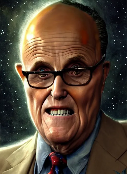 Prompt: rudy giuliani morphing in to tar, cosmic horror painting, elegant intricate digital painting artstation concept art by mark brooks and brad kunkle detailed