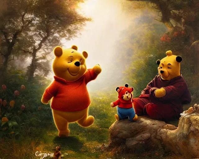 Prompt: chinese president xi jinping and winnie the pooh are best friends, cinematic composition, epic dramatic lighting, realistic, hyperdetailed, photorealistic, photograph, epic scale by gaston bussiere