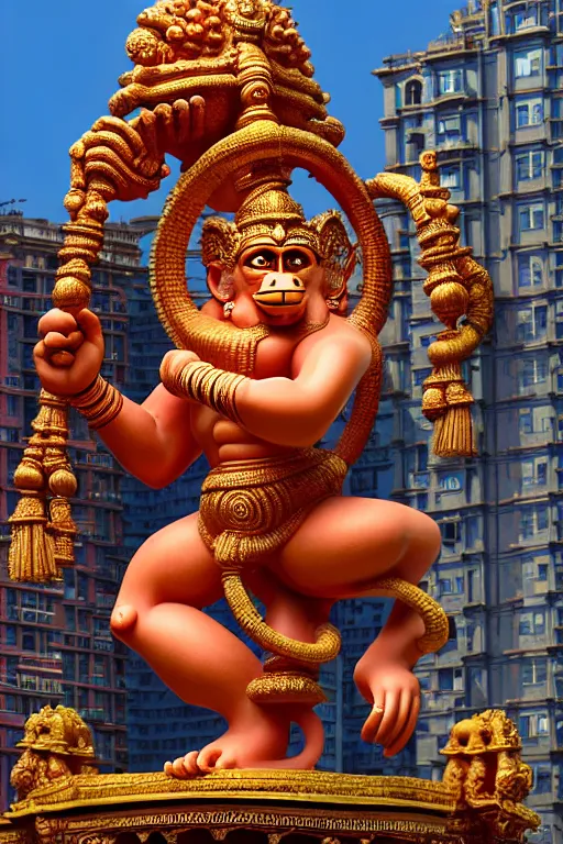 Image similar to high quality 3 d baroque biomorphic hanuman! buildings in mumbai!! centre, highly detailed, cinematic smooth, berenice abbott & john j. park, dramatic morning light, wide shot, high angle, uhd 8 k, sharp focus