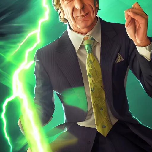 Prompt: portrait of saul goodman as the master of the green lightning, anime fantasy illustration by tomoyuki yamasaki, kyoto studio, madhouse, ufotable, trending on artstation