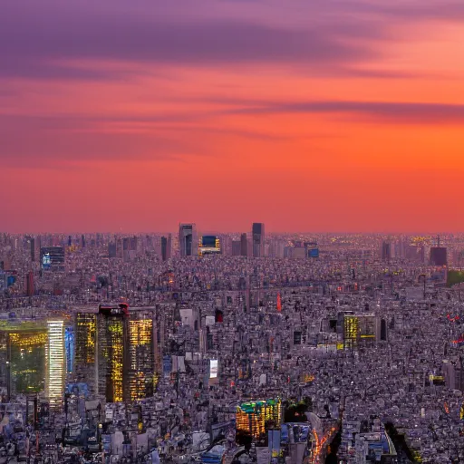 Image similar to The skyline of Tokyo at sunset, photograph, high-resolution, hot on 500px