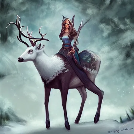 Prompt: “ beautiful elf riding white deer in a forest, digital art, artstation ”