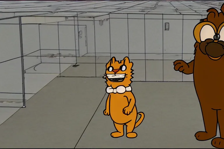 Image similar to garfield in SCP containment cell