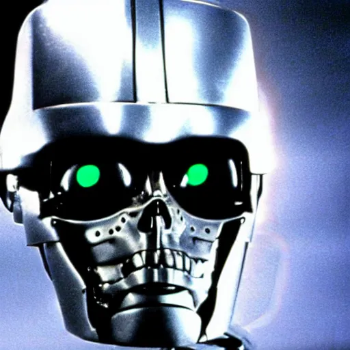 Image similar to still of the terminator ( 1 9 8 4 ) wearing a futuristic helmet with thermal vision, thermal vision