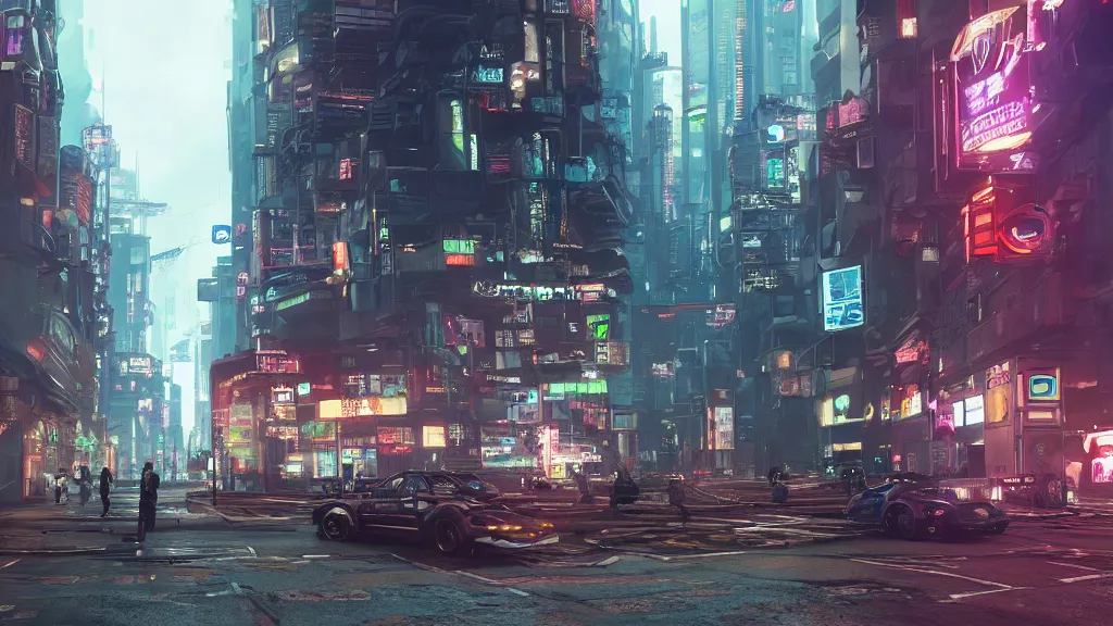 Prompt: cyberpunk london streets in 2 0 7 7, rendered in octane, rendered in corona, unreal engine 5, vray, the fifth element style by yuumei, bayard wu, wlop, tim white, ross tran, 4 k