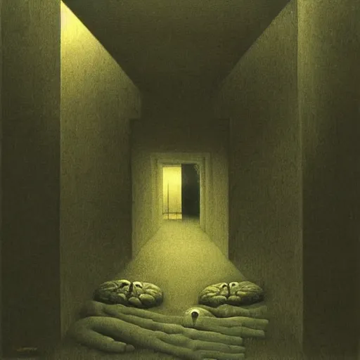 Image similar to liminal space, spooky familiar feeling, odd, place, backrooms by zdzislaw beksinski