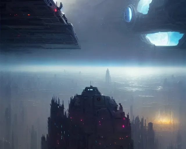Image similar to great city at the end of time floating in space, a sci-fi digital painting by Greg Rutkowski and James Gurney, trending on Artstation, eerily beautiful, highly detailed