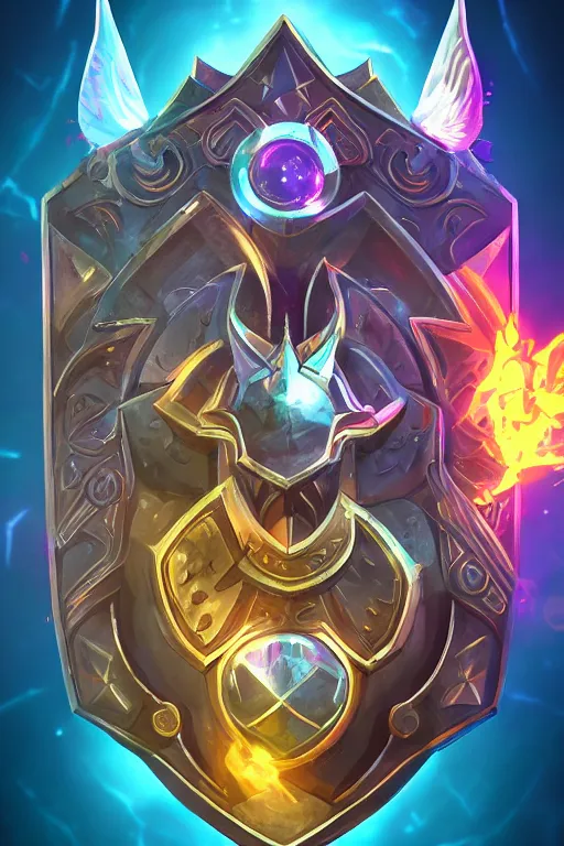 Image similar to shield fantasy epic legends game icon stylized digital illustration radiating a glowing aura global illumination ray tracing hdr fanart arstation by ian pesty and katarzyna da „ bek - chmiel