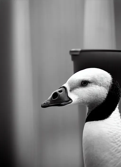 Image similar to closeup portrait of a goose lawyer in court, natural light, bloom, detailed face, magazine, press, photo, steve mccurry, david lazar, canon, nikon, focus