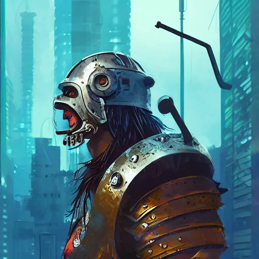 Image similar to cyberpunk viking helmet mask warrior goddess robot ninja fantasy, art gta 5 cover, official fanart behance hd artstation by jesper ejsing, by rhads, makoto shinkai and lois van baarle, ilya kuvshinov, ossdraws