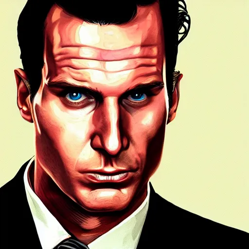 Image similar to portrait of patrick bateman,GTA V cover art by stephen bliss,no text