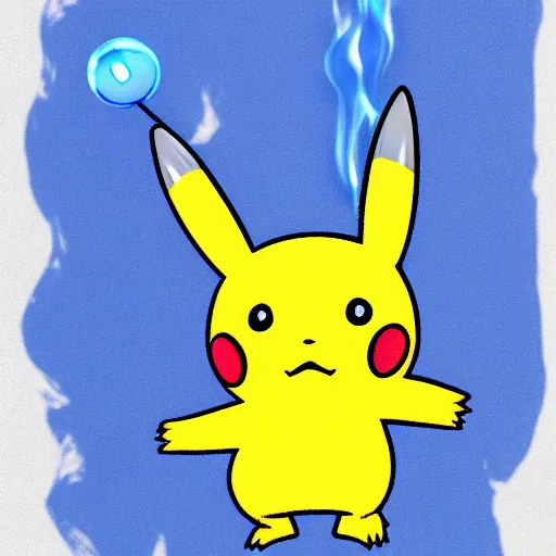 Prompt: a transparent realistic Pikachu made of water with fire powers, sketch