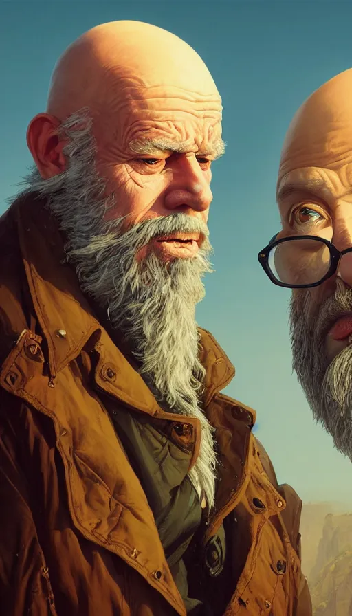 Image similar to highly detailed portrait old man with ling beard and bald head schopenhauer in gta v, stephen bliss, unreal engine, fantasy art by greg rutkowski, loish, rhads, ferdinand knab, makoto shinkai and lois van baarle, ilya kuvshinov, rossdraws, tom bagshaw, global illumination, radiant light, detailed and intricate environment