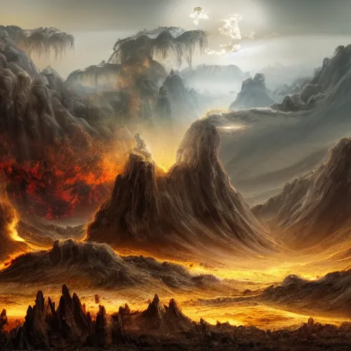 Image similar to hell landscape detailed matte painting