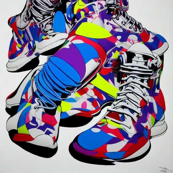 Image similar to futuristic sneakers in jeff koons hip hop bauhaus style, highly detailed, hyper realistic, art by todd mcfarlane