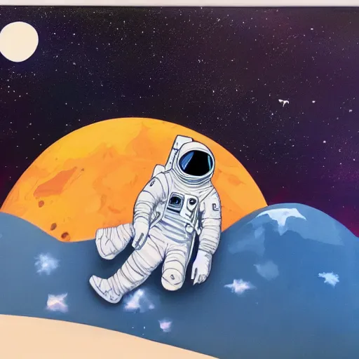 Image similar to an astronaut laying on mars in the style of flooko, acrylic art, detailed, moonlight,