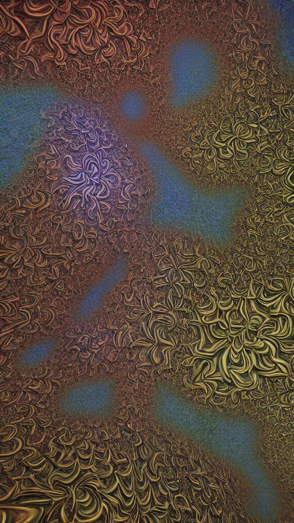 Image similar to 3d fractal wallpaper by Escher, psychedelic!, mandelbulb 3d, digital art, high details!, depth of field!, hard lighting!, trending on artstation, deviantart, octane render, HD, (((Low light))), 8k, eric zener, zdzisław beksiński, dark background