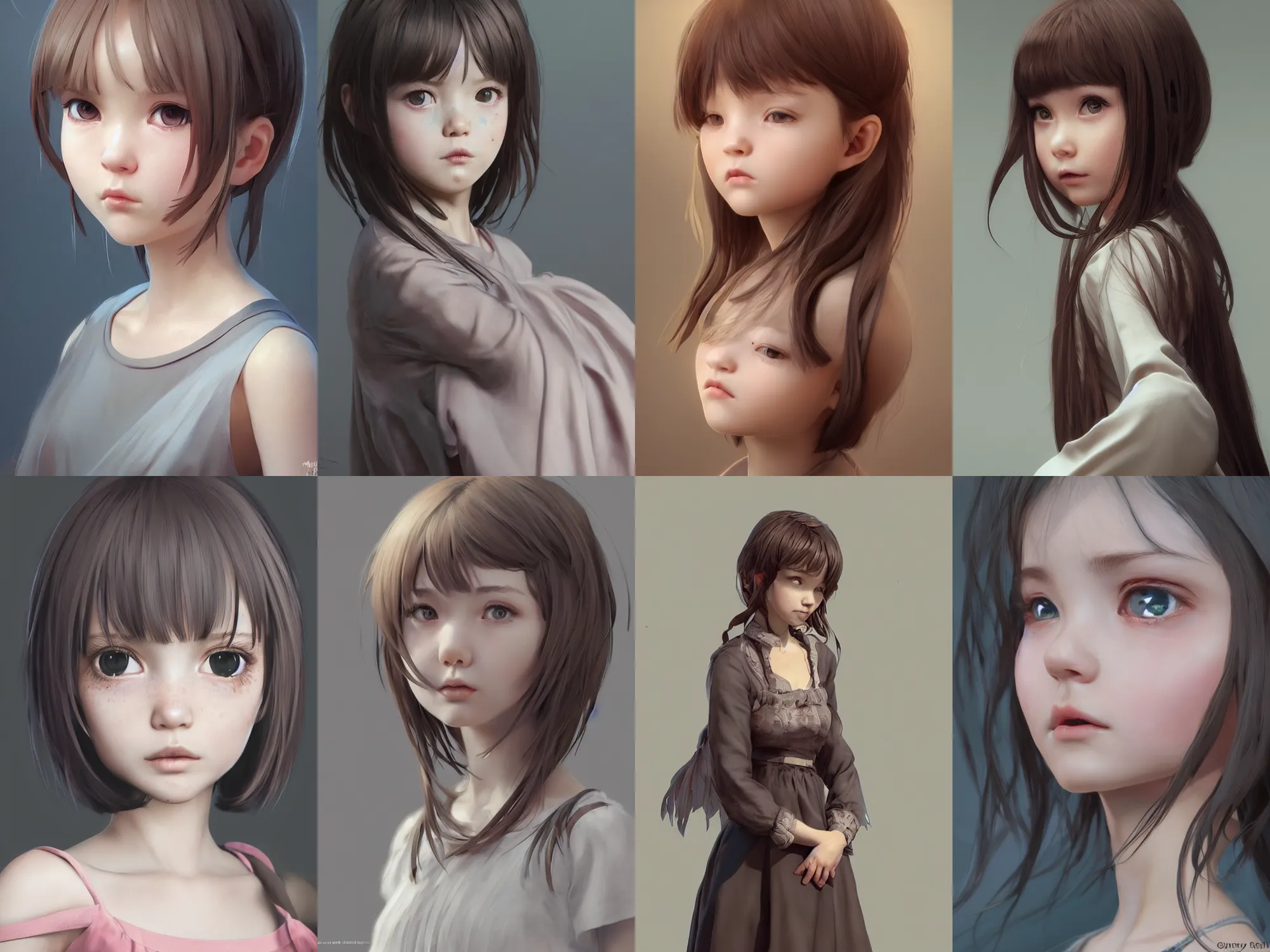 Image similar to complicated dynamic composition,realistic style at CGSociety by WLOP,ilya kuvshinov,krenz cushart,Greg Rutkowski,trending on artstation. Zbrush sculpt colored,Octane render in Maya and Houdini VFX,realistic close-up face of cute young girl,expressing joy,wearing dress,silky hair, deep eyes.Amazing textured brush strokes.Cinematic dramatic atmosphere,sharp focus, soft volumetric studio lighting.