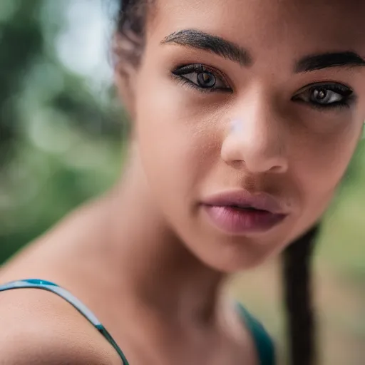 Image similar to dslr portrait still of a beautiful female face wearing a tank top 8 k 8 5 mm f 1. 4