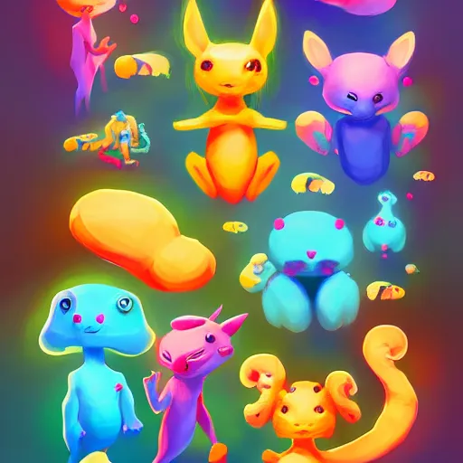 Image similar to cute creatures. bright art masterpiece artstation. 8k, sharp high quality illustration in style of Jose Daniel Cabrera Pena and Leonid Kozienko, magical colored theme, concept art by Tooth Wu,