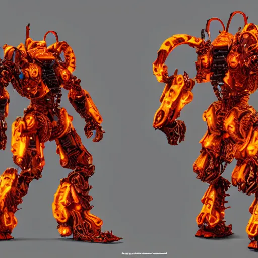 Prompt: an inferno mech from hell, au naturel, hyper detailed, digital art, trending in artstation, cinematic lighting, studio quality, smooth render, unreal engine 5 rendered, octane rendered, art style by klimt and nixeu and ian sprigger and wlop and krenz cushart