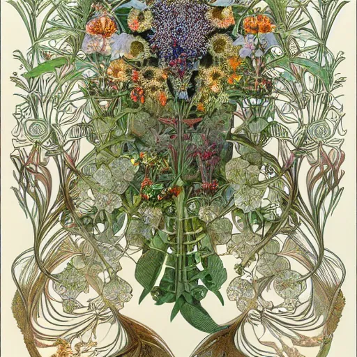 Prompt: magical botany by ernst haeckel and alphonse mucha, 3 d model