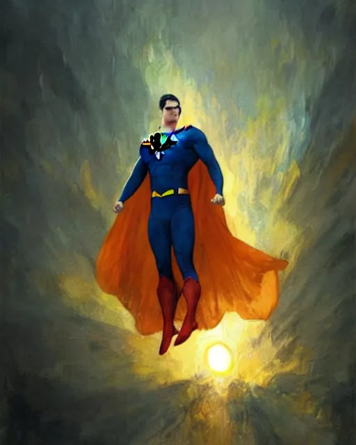 Image similar to superman emerging from the sun, elegant, orange yellow ethereal, horror, fantasy art by greg rutkowski and magali villeneuve and claude monet