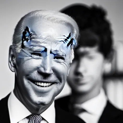 Image similar to A portrait photo of joe biden teams up with a teenage joe biden, perfect faces, 50 mm, award winning photography