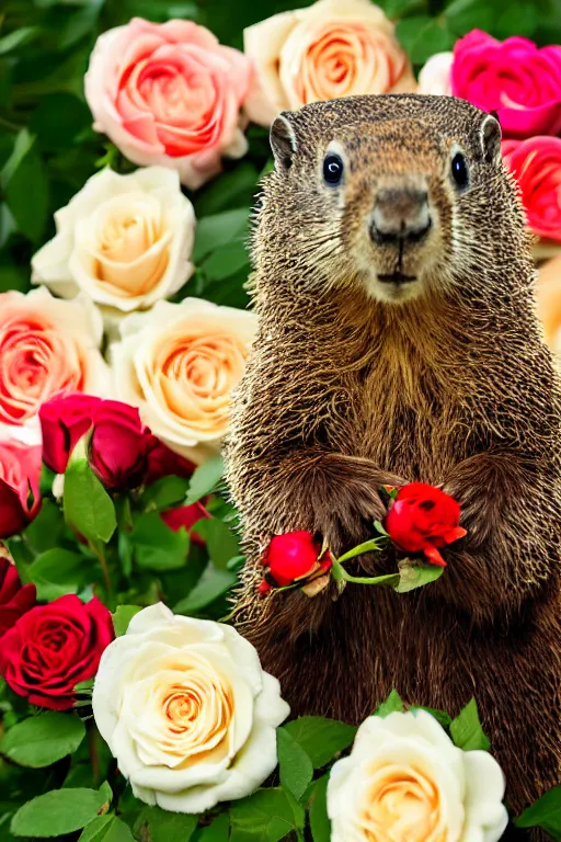 Image similar to groundhog with bouquet of roses photo portrait valentine's day