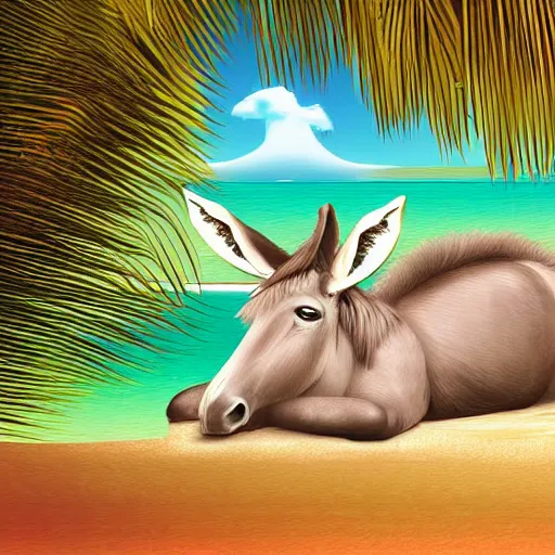 Image similar to donkey on a sunbed, tropical vacation, digital art