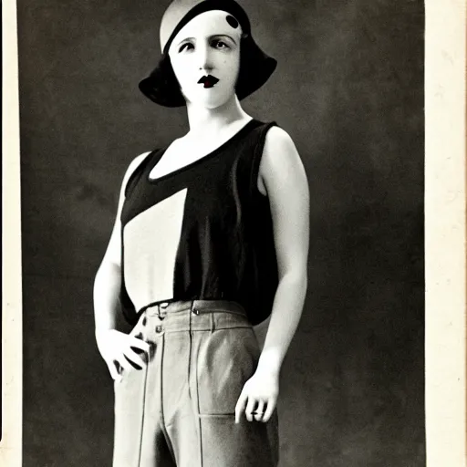 Image similar to female streetwear blogger, in the 1920s, full body portrait shot