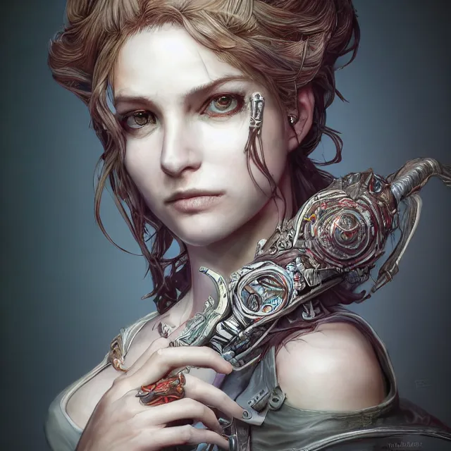 Image similar to the portrait of chaotic neutral female rogue as absurdly beautiful, gorgeous, elegant, innocent young woman, an ultrafine hyperdetailed illustration by kim jung gi, irakli nadar, intricate linework, bright colors, octopath traveler, final fantasy, unreal engine 5 highly rendered, global illumination, radiant light, detailed and intricate environment