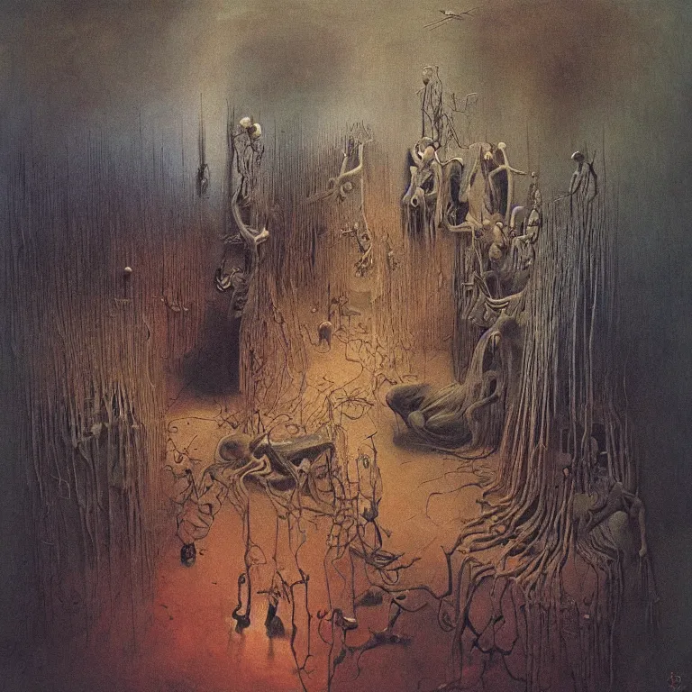 Prompt: room of chaos by salvador dali, part by zdzislaw beksinski, abstract surrealism, colorful, masterpiece