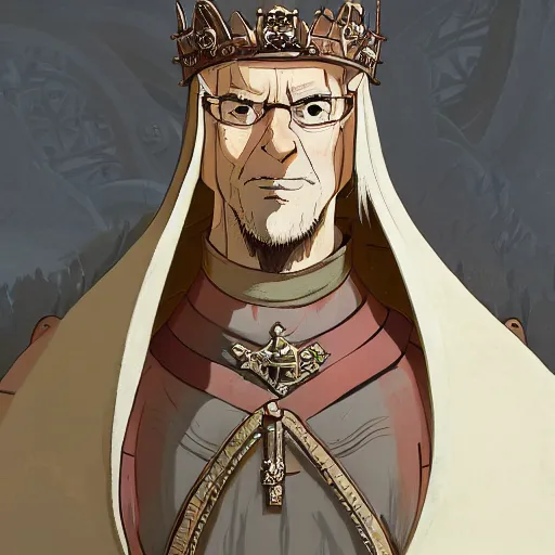 Prompt: portrait of a medieval old king, cartoon character, artstation, elegant, highly detailed, digital painting, concept art, smooth, sharp focus, illustration, art by studio ghibli, makoto shinkai, don bluth, fujita goro, jean giraud, atey ghailan, akihiko yoshida, tom whalen 8 k