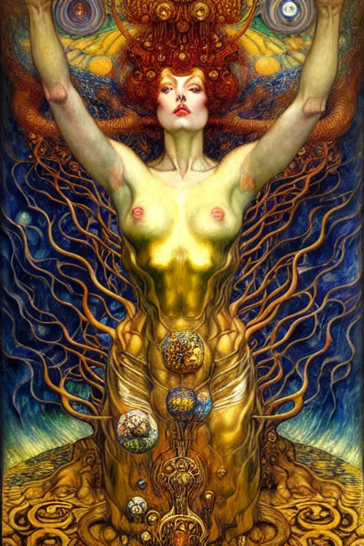 Image similar to Divine Chaos Engine by Karol Bak, Jean Delville, William Blake, Gustav Klimt, and Vincent Van Gogh, symbolist, visionary