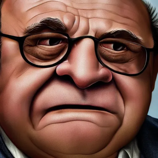 Image similar to hyperrealistic mixed media high resolution painting of !!Danny DeVito!! (dwarf) Lord of the Rings, stunning 3d render inspired art by Jamie Salmon and István Sándorfi and Unreal Engine and Greg Rutkowski, perfect facial symmetry, dim volumetric lighting, 8k octane beautifully detailed render, full body shot, post-processing, extremely hyper-detailed, intricate, epic composition, highly detailed attributes, highly detailed atmosphere, cinematic lighting, masterpiece, trending on artstation, very very detailed, masterpiece, stunning, flawless completion, lifelike texture, perfection,