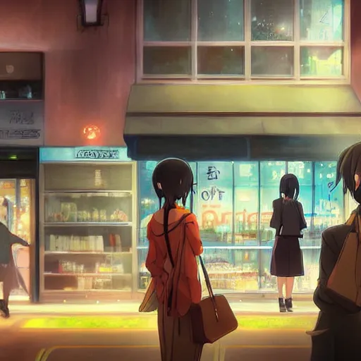 Prompt: Shinjuku Cafe, Anime concept art by Makoto Shinkai