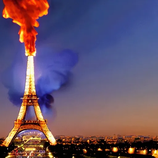 Prompt: eiffel tower on fire, super realistic