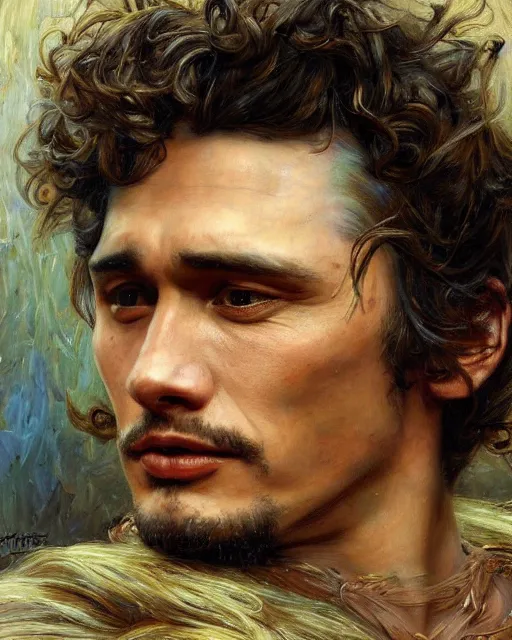 Image similar to beautiful realistic artistic detailed portrai of james franco by gaston bussiere, donato giancola