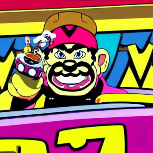 Image similar to wario driving a cadillac, ultra realistic