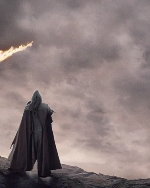 Image similar to Snoop Dogg in the role of Gandalf the Grey fight the Nazgul, film still, amazing short, 8K, IMAX, ultra detailed