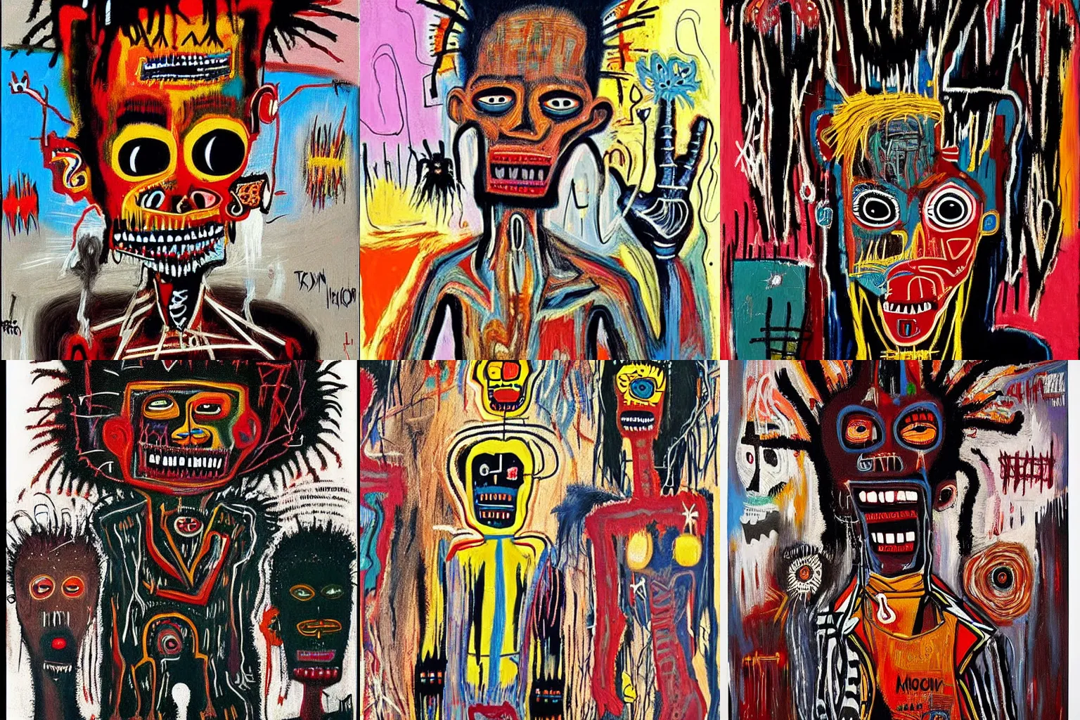 Image similar to extremely highly detailed scary African voodoo paintings by Jean-Michel Basquiat 4k insanely detailed and intricate, super detailed