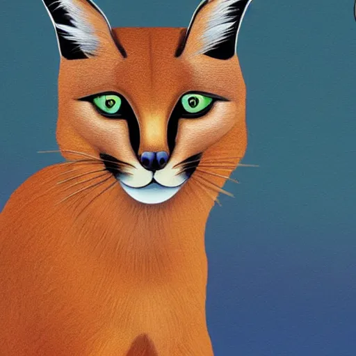 Prompt: a Caracal cat in hyperborea, photorealistic