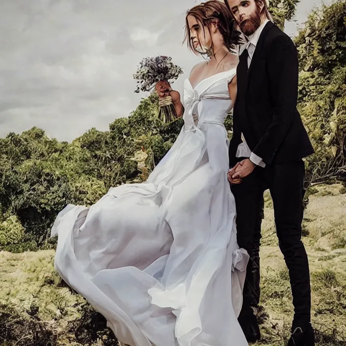 Prompt: emma watson instagram couple's wedding photo shoot